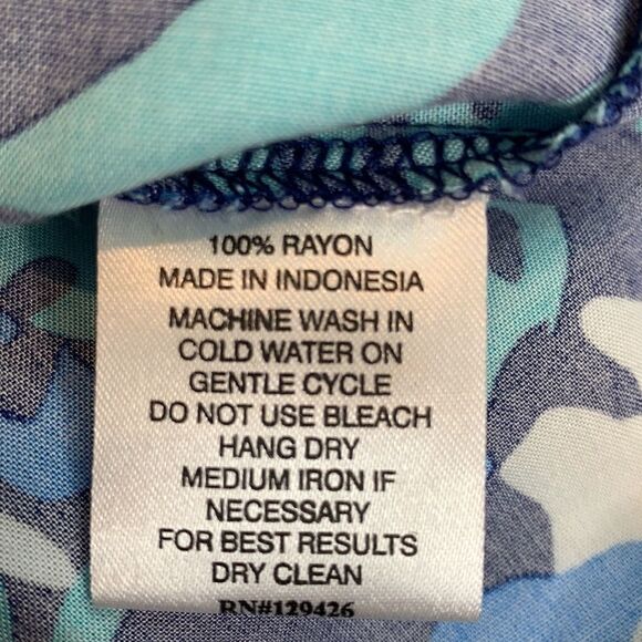 New Escapada Living Aegean Blue Fish Print Drawstring Neck Casual Beach Top [xs] - Picture 8 of 9